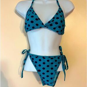 Teal and Navy Polka Dot String Bikini Sz OS